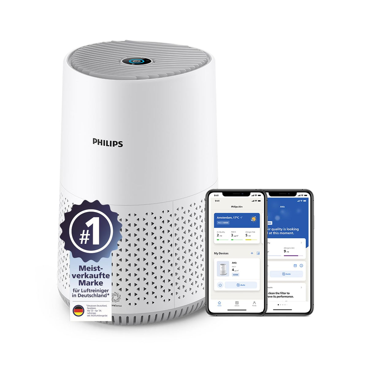 Philips Air Purifier 600 Series, Energy Efficient with Smart Sensor, For Allergy Sufferers, HEPA Filter Removes 99.97% of Pollutants, Covers up to 44 m2, App Control, White (AC0651/10)