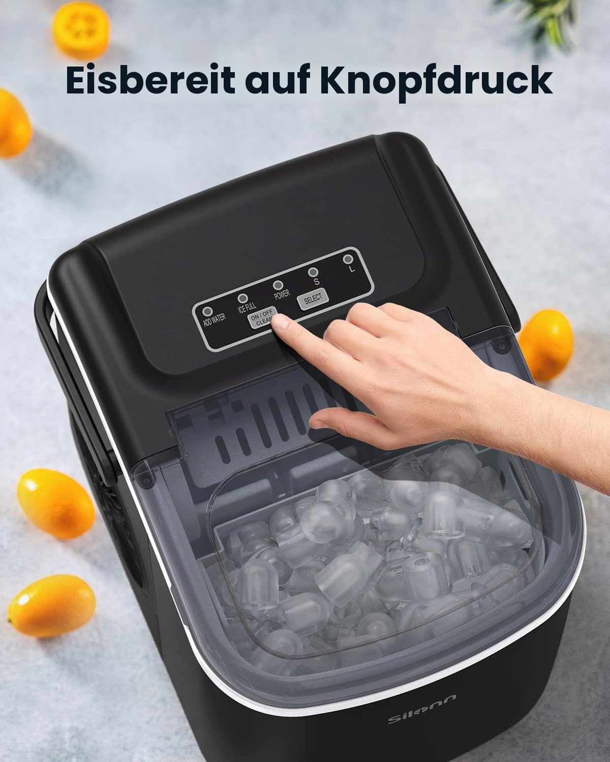 Silonn ice cube machine, ice cube maker 9 cubes ready in 6 minutes, 12 kg in 24 hours, self-cleaning small ice cube machine, 2 ice cube sizes for kitchen, office, bar and party, black - SLIM09B-4