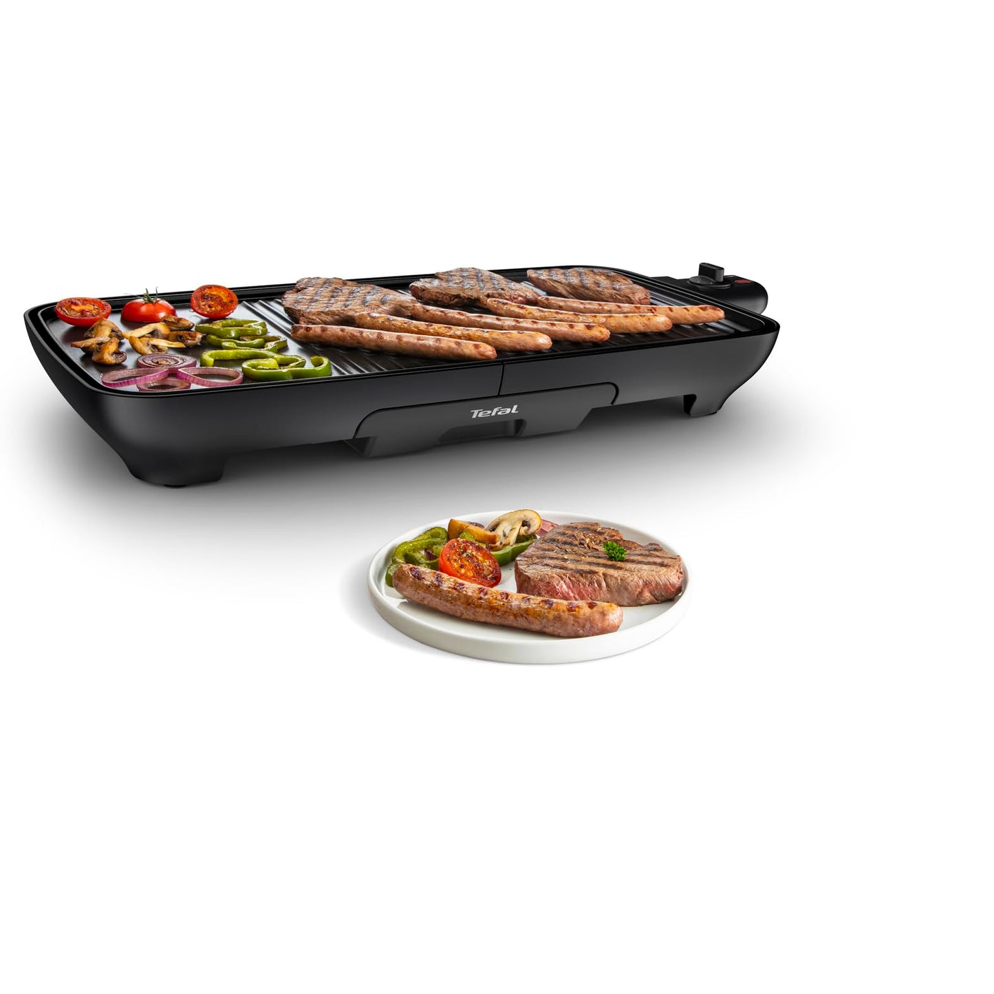 Tefal table grill Malaga, electric grill, adjustable thermostat, non-stick coated grill plate, 2/3 grill, 1/3 Teppanyaki, removable cable, plate and drip tray dishwasher safe, 2000W, TG3918 - TG39182