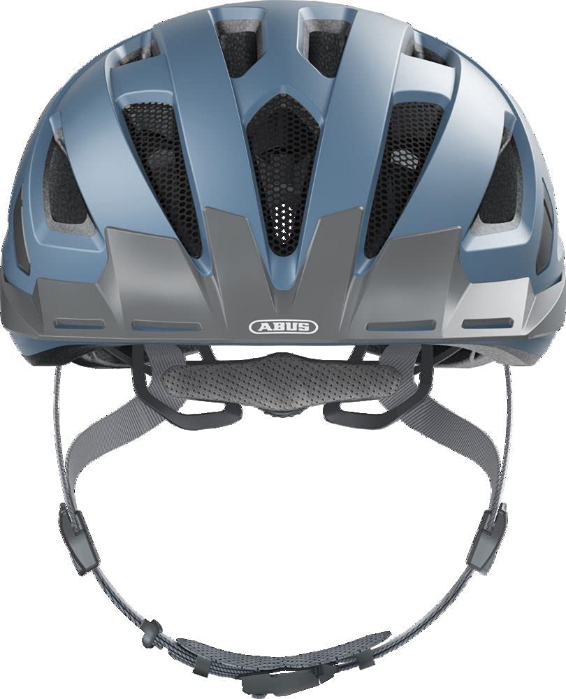 ABUS city helmet Urban-I 3.0 - bicycle helmet with rear light, peak and magnetic fastener - for women and men - light blue, size L - 86896
