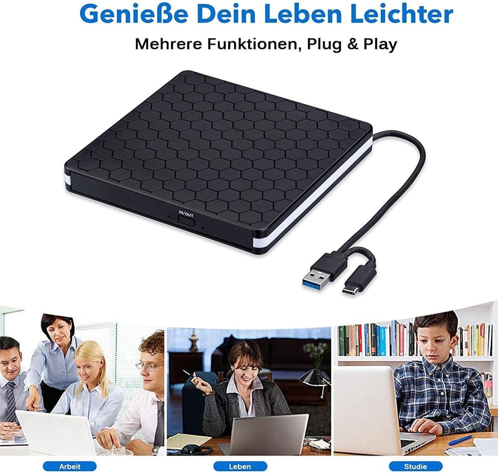 Amicool External DVD Drive, USB 3.0 Type-C CD DVD +/-RW Optical Drive USB C Burner Slim CD/DVD ROM Rewriter Writer Reader Portable for PC Laptop Desktop MacBook Mac Windows 7/8.1/10 Linux OS Apple - BT686
