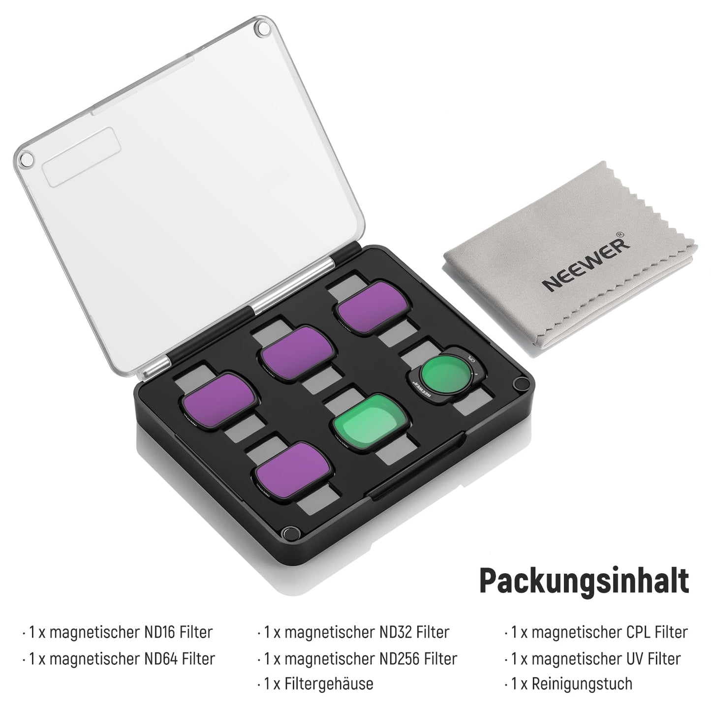 NEEWER Magnetic ND CPL UV filter set, compatible with DJI Osmo Pocket 3 / Pocket 4 / Xtra Muse, pack of 6 HD UV neutral density filters ND16, ND32, ND64, ND256 and circular polarization filter - 10104965