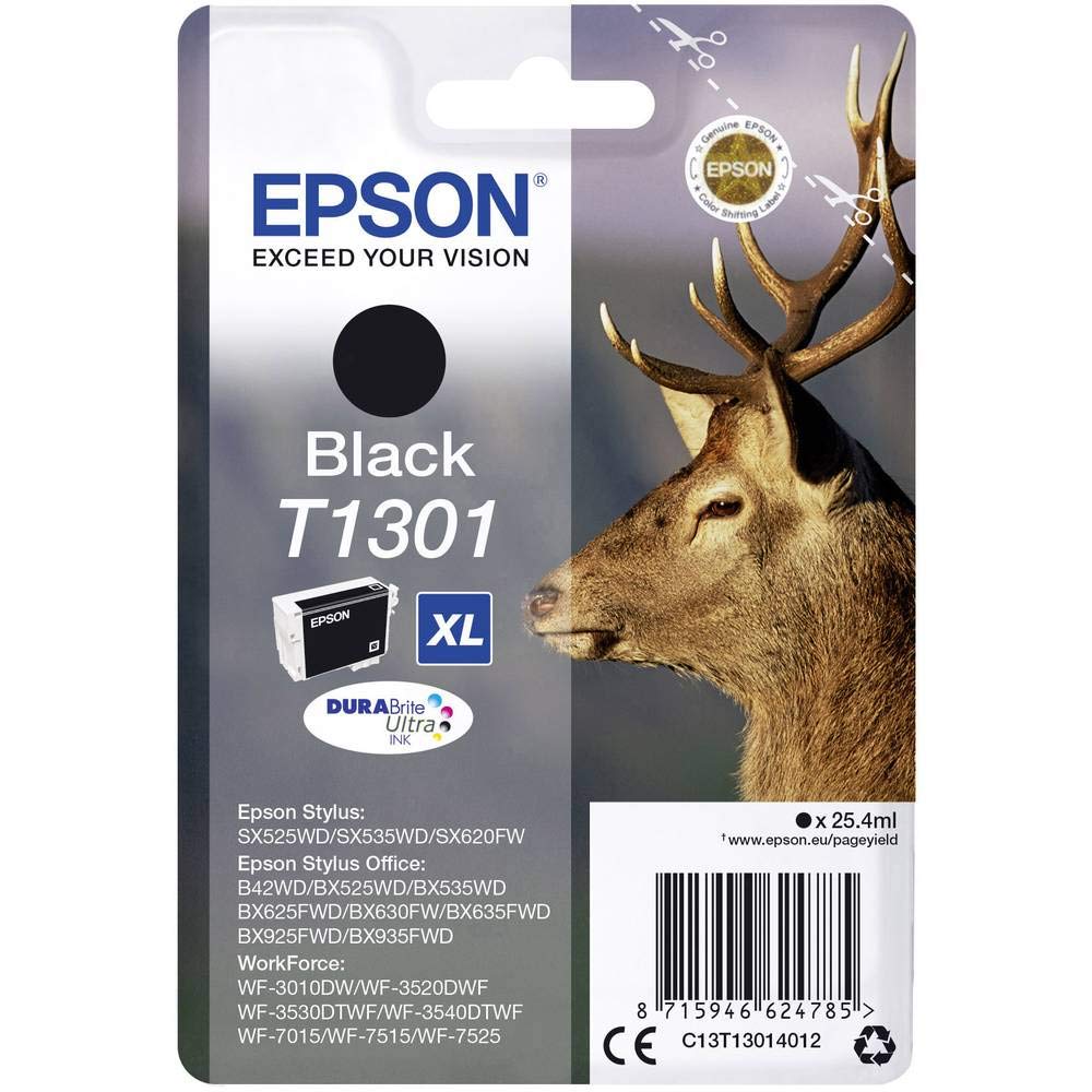 Epson Original Hirsch DURABrite T130 Cartuș de cerneală negru – 1 x 25,4 ml – Cartușe de cerneală originale Epson pentru rezultate optime de imprimare - T1301