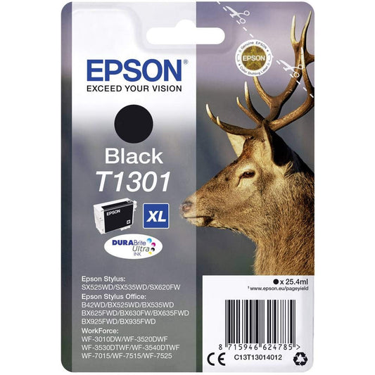 Epson Original Hirsch DURABrite T130 Single Ink Cartridge Black – 1 x 25.4 ml – Original Epson ink cartridges for optimal printing results - T1301