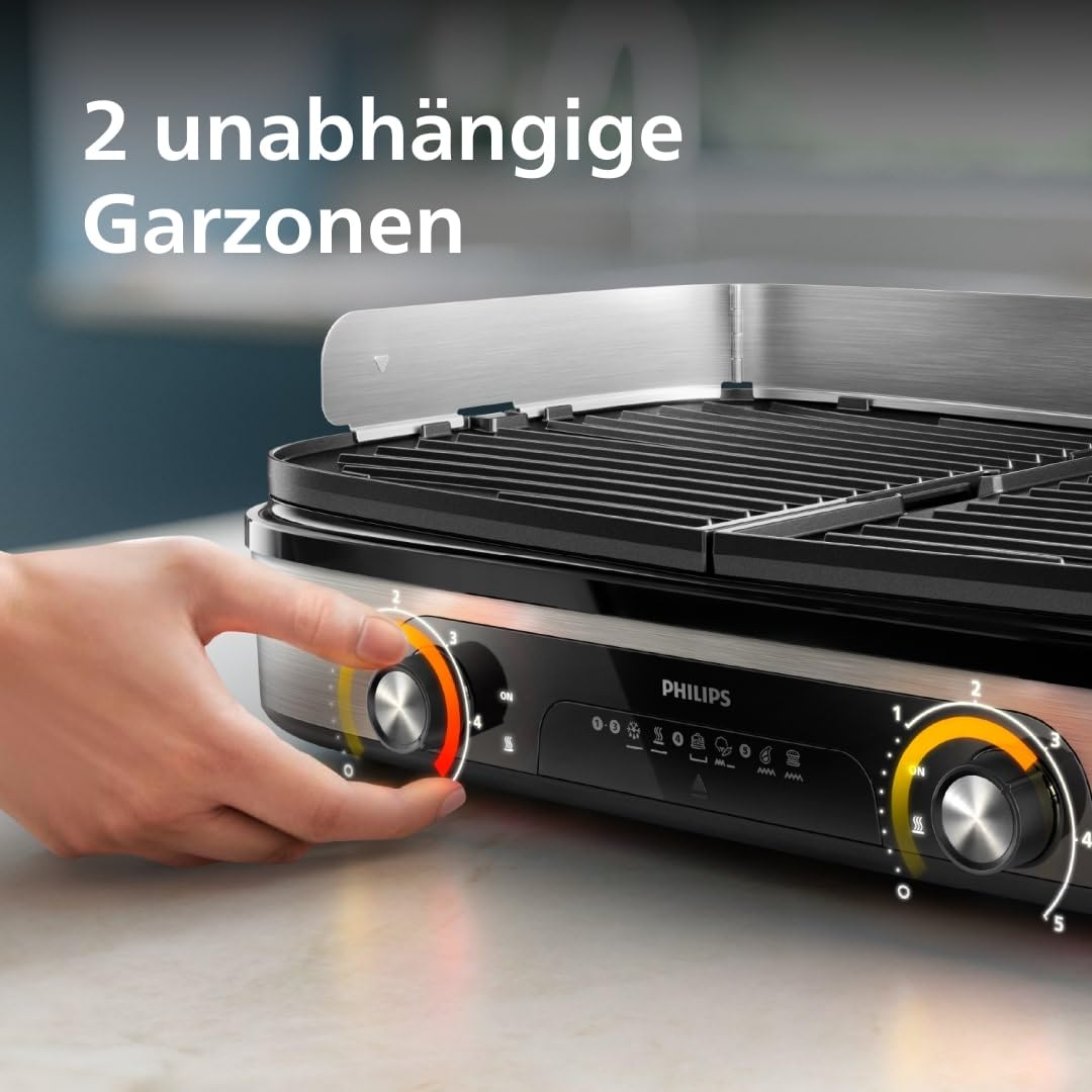 Philips table grill 5000 Series - Large family grill, reversible plates, two heating zones, 5 temperature settings, 2400W, non-stick coating, dishwasher safe (HD6222/95) - ‎HD6222/95