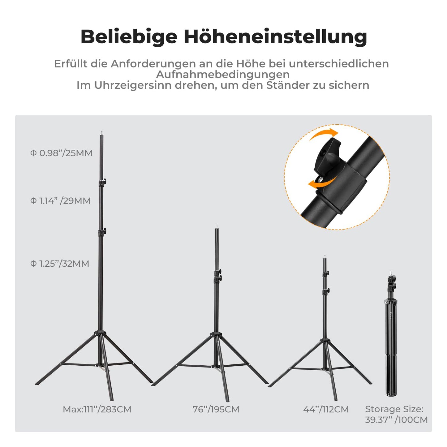 K&F CONCEPT 280CM Metal Photography Light Stand with Universal 1/4" Srew - KF34.043