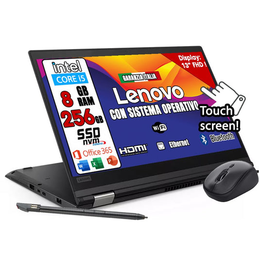 Lenovo, Notebook Intel Core i5, Notebook with Touch Screen Display, HD 14 inches, RAM 8 GB, SSD 512 GB, Win 11 Pro, Office 2021 Package, Italian Warranty (refurbished) Mouse + 32 GB Pendrive - v15