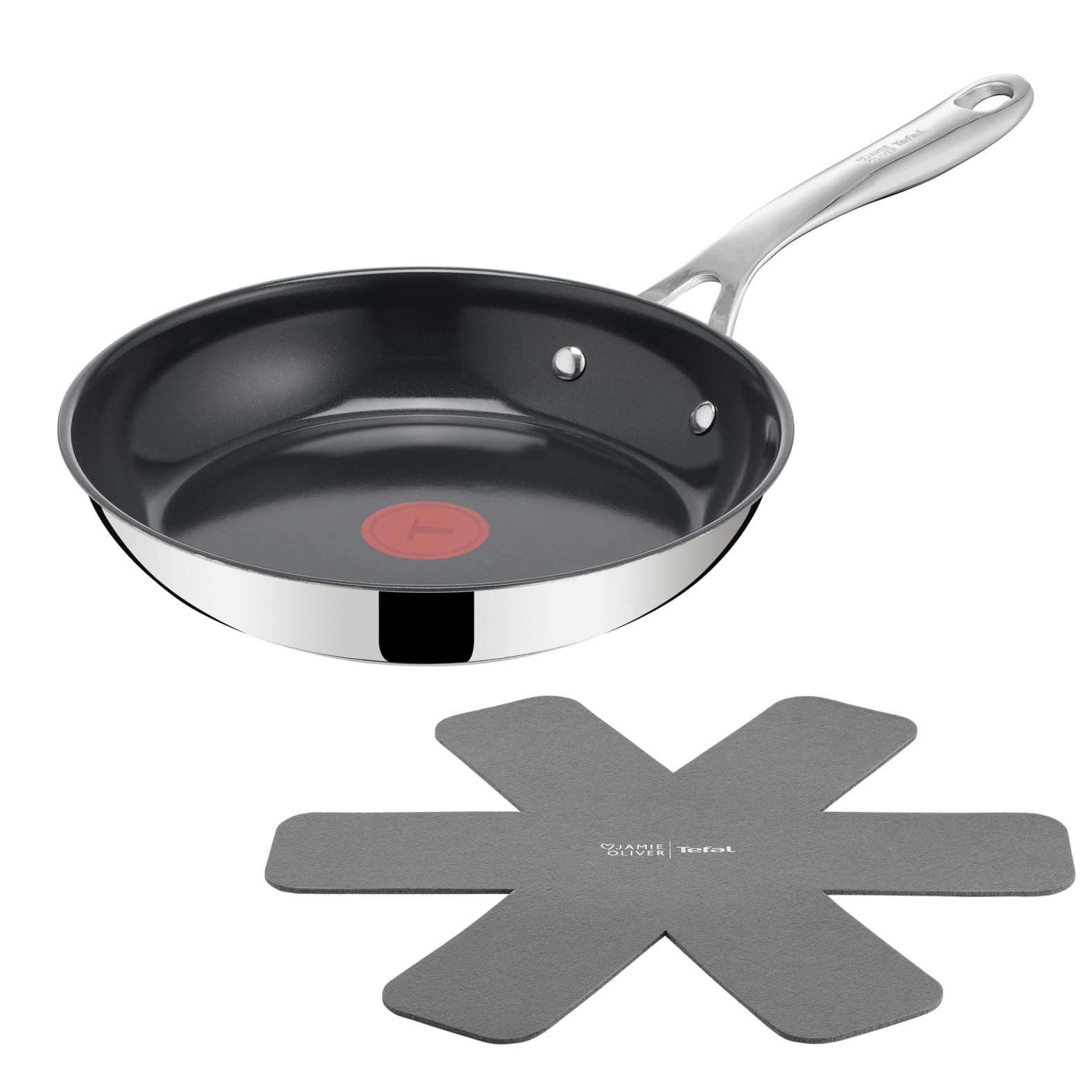 Tigaie Tefal Jamie Oliver by Direct Cook 24 cm, inclusiv protecție pentru tigaie, suprafață ceramică antiaderentă, etanșare de lungă durată, semnal termic, pentru toate tipurile de plite, oțel inoxidabil, H880S234