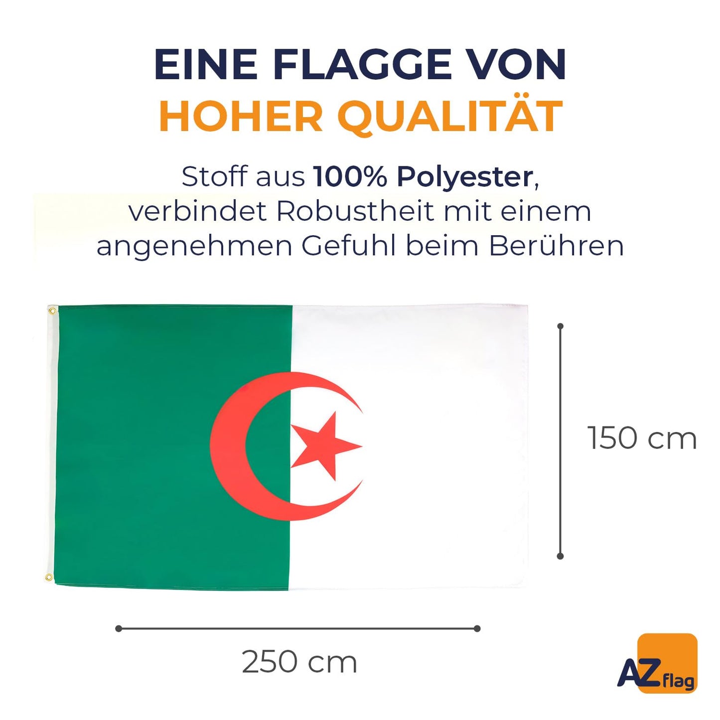 AZ FLAG - Algeria Flag - 250x150 cm - Algerian Large Flag 100% Polyester with Brass Eyelets - 300g - K_4