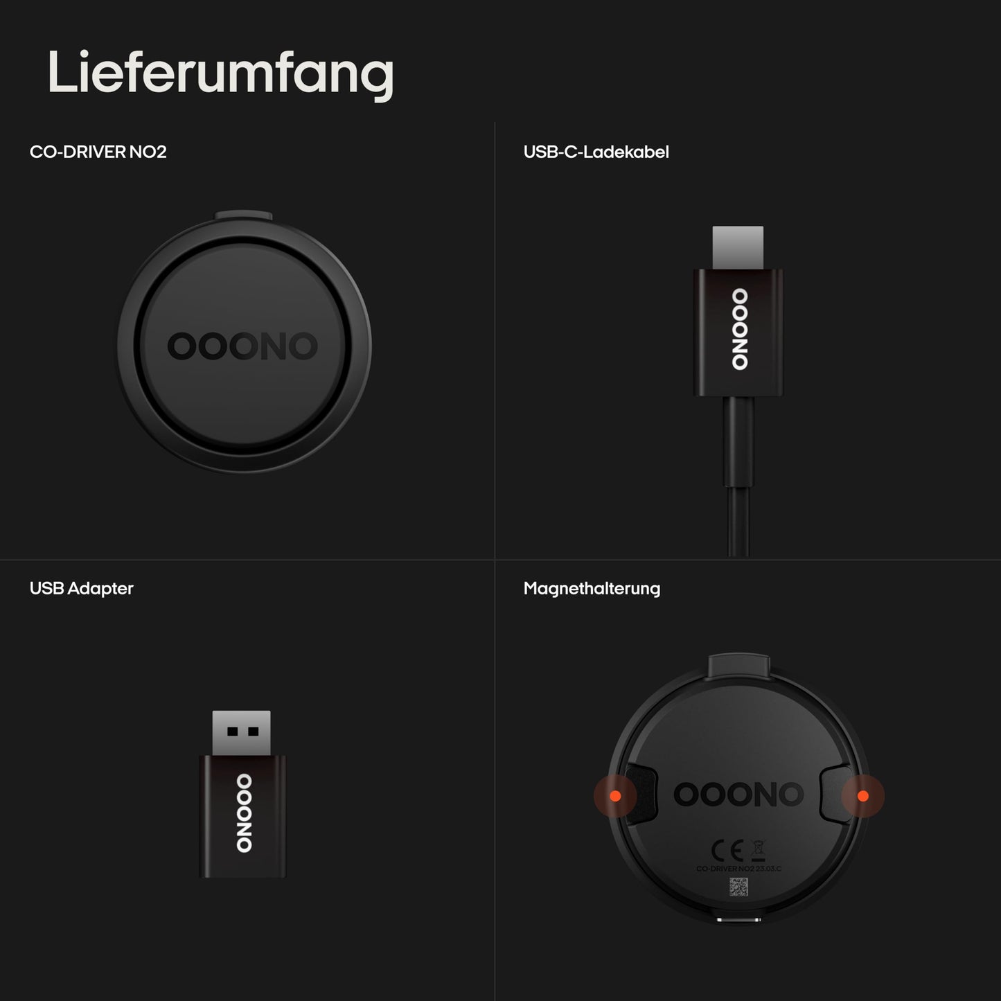 OOONO Co-Driver NO2 - Optimized co-driver for the car - Warns of speed controls and danger spots - Rechargeable - LED display - CarPlay & Android Auto compatible - CD2