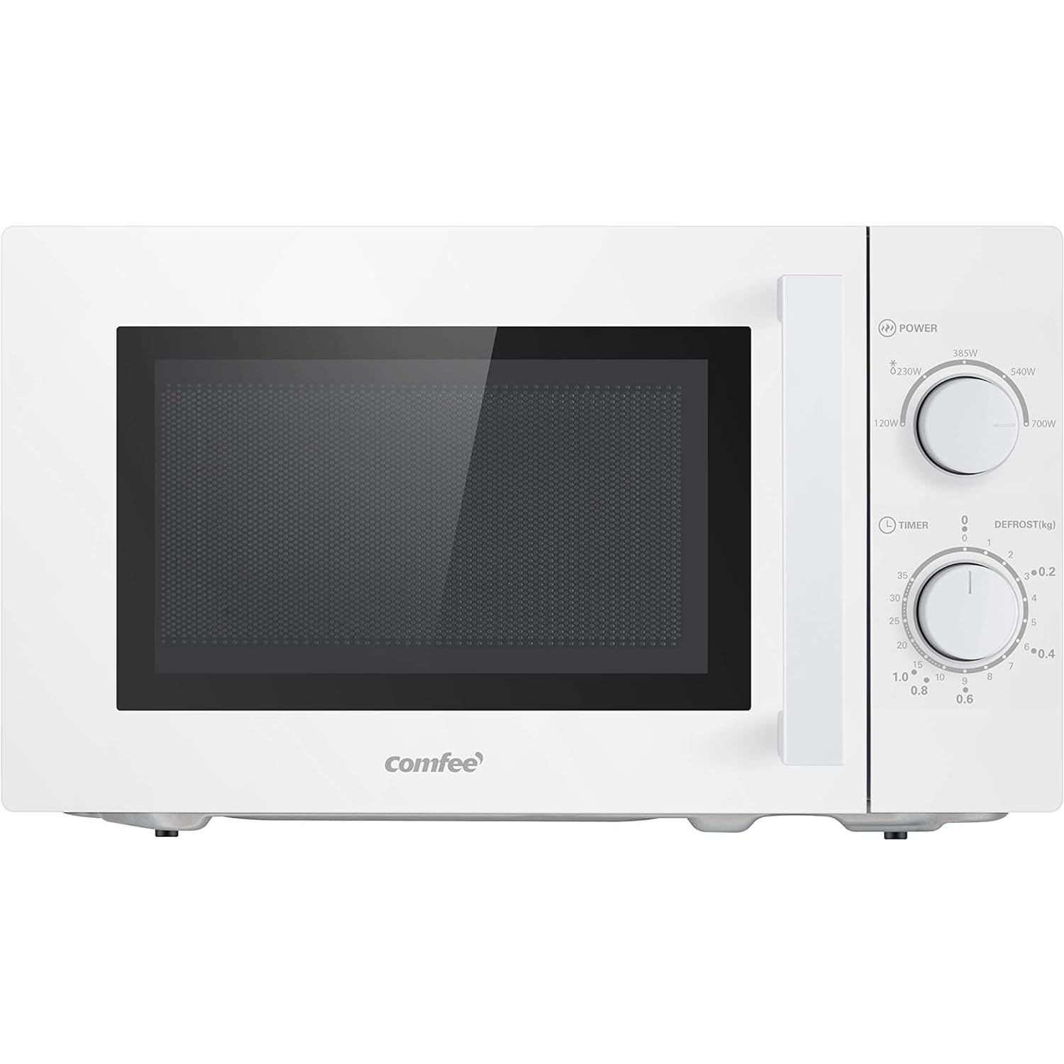 Comfee CMSN 20 wh microwave / solo microwave with 5 power levels / interior lighting / easy defrost / 360° turntable / two rotary controls / 20L / 700W / white, mechanical