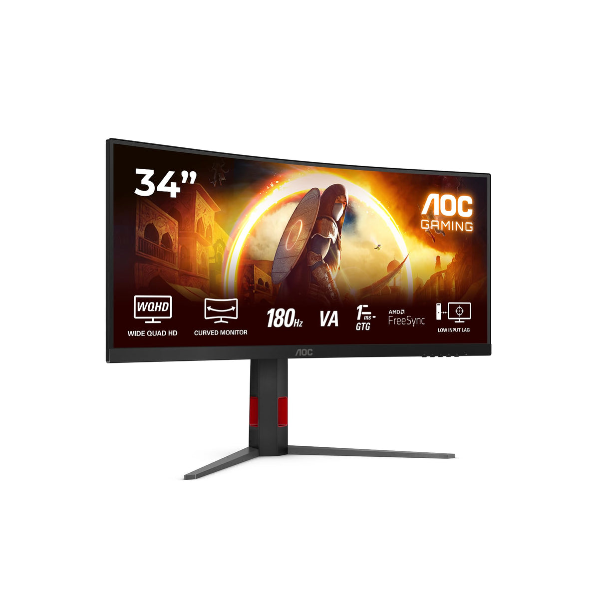 AOC CU34G4AD 34-inch Curved, UW-QHD Gaming Monitor, 180Hz, Fast VA Panel, 1ms GtG, Adaptive Sync, HDR10, FreeSync Premium, Height Adjustable, (3440x1440 HDMI 2X 2.0 DP 1x 1.4) Black