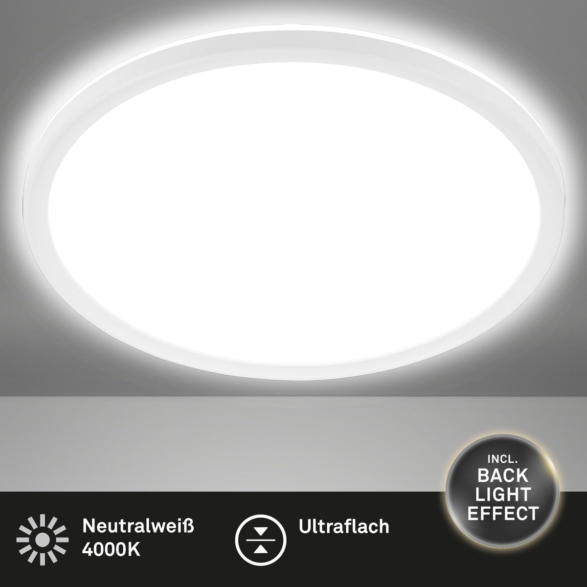 BRILONER - LED ceiling lamp with indirect light, 3cm flat, 22W 3,000lm, neutral white light color, lamp, ceiling light, living room lamp, LED panel, kitchen lamp, bedroom lamp, hallway, ø42cm, white - 7157-416
