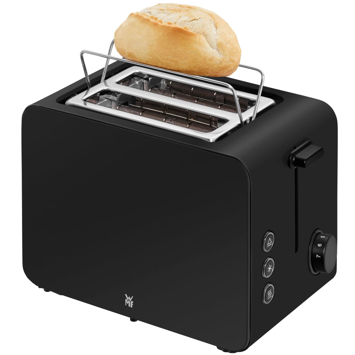 WMF Stelio toaster 2 slices stainless steel, double slot toaster with bread roll attachment, bagel function, 7 browning levels, 900 W, matt black stainless steel - 414210071