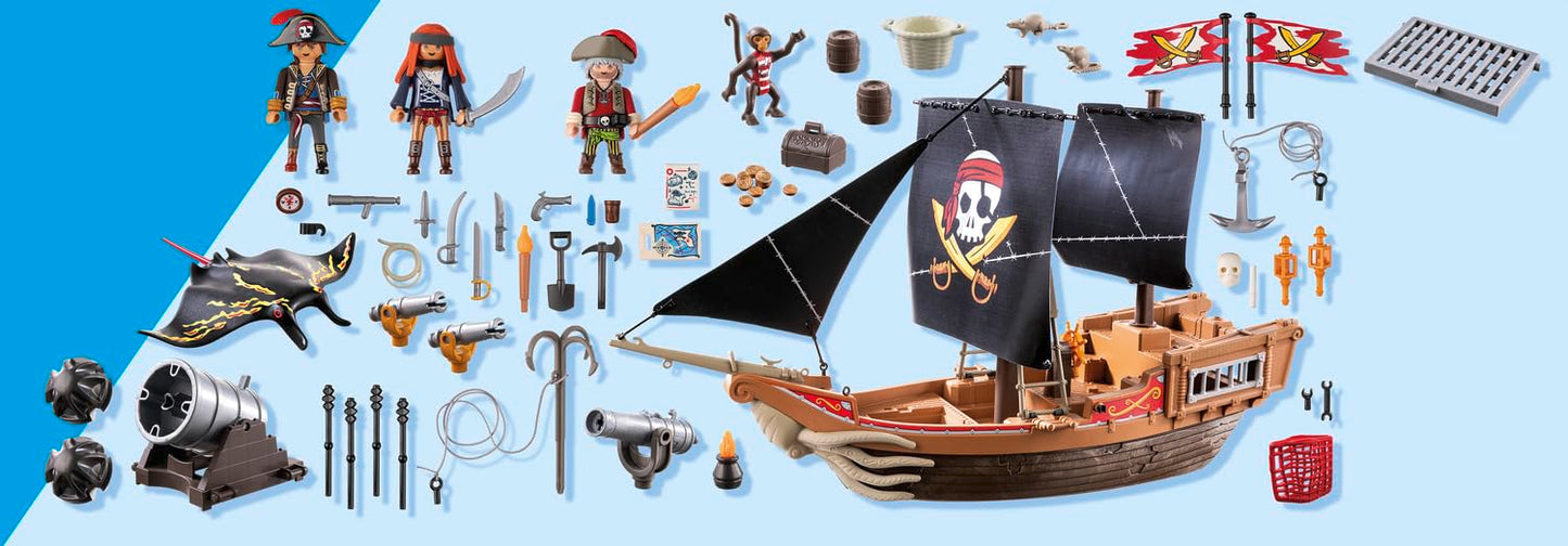PLAYMOBIL Pirates 71530 Large pirate ship, exciting sea battles and secret treasure hunts on the high seas, including cannons, projectiles and anchors, detailed toy for children aged 4 and over