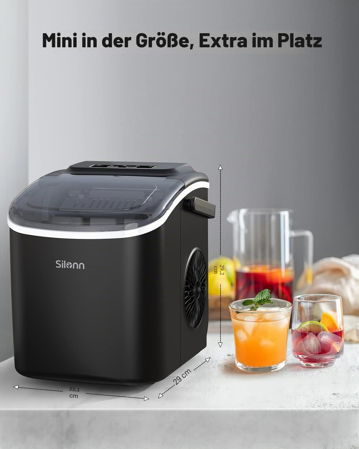 Silonn ice cube machine, ice cube maker 9 cubes ready in 6 minutes, 12 kg in 24 hours, self-cleaning small ice cube machine, 2 ice cube sizes for kitchen, office, bar and party, black - SLIM09B-4
