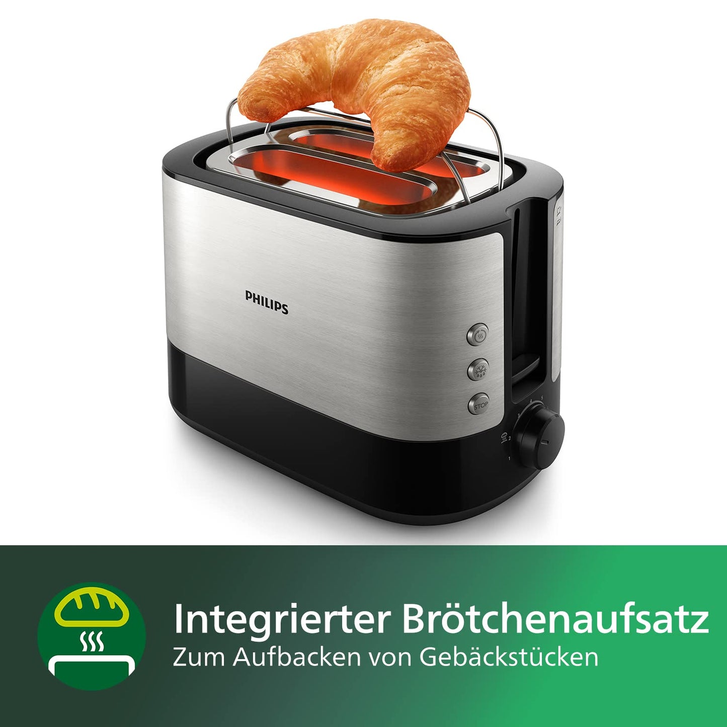 Philips toaster - 2 toast slots, 7 levels, bun attachment, defrost function, automatic switch-off, lift function, black (HD2637/90)