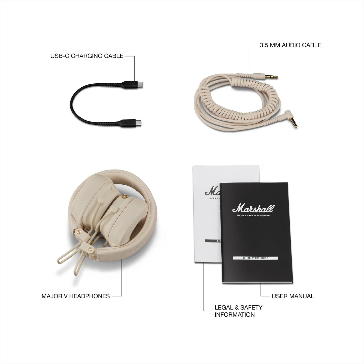 Marshall Major V Bluetooth Headphones, 100 Hour Playtime - Cream - 1006833