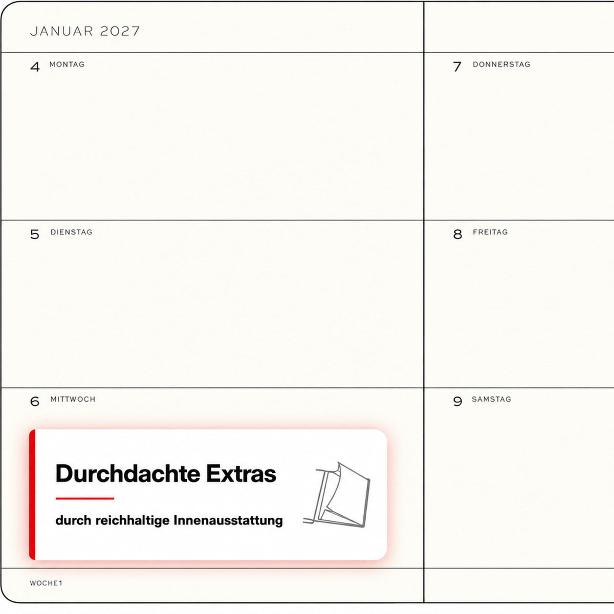 LEUCHTTURM1917 Calendar săptămânal 2027 Mediu (A5) - Germană, Verde pădure, Hardcover, 12 luni - ianuarie-decembrie 2027, 1 săptămână pe pagină dublă, hârtie de 80 g/m² cu compatibilitate ridicată cu cerneală - 400106