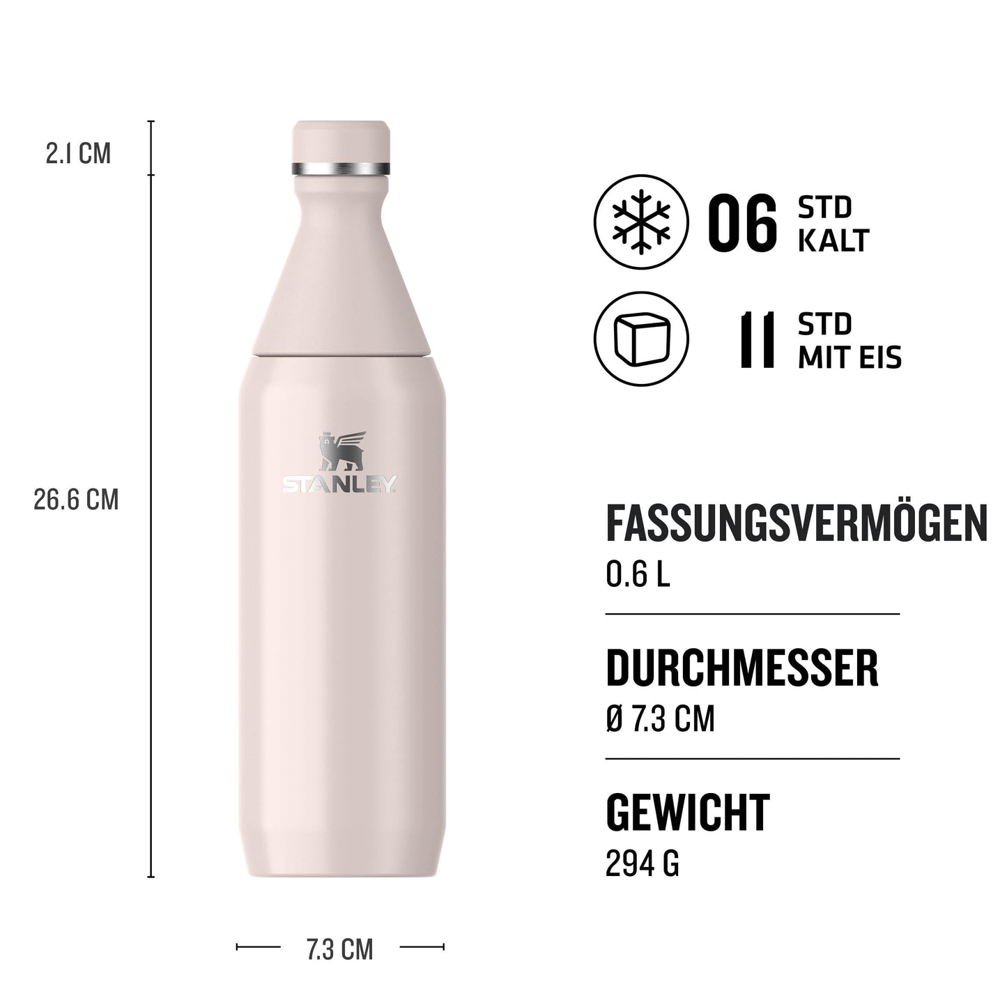 Stanley 1913 All Day Slim Drinking Bottle 0.6L - Rose Quartz - 10-12069-021