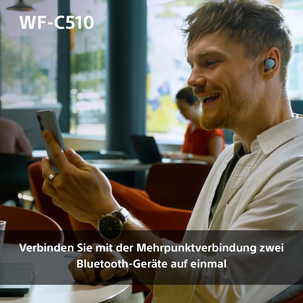Sony WF-C510 Truly Wireless Headphones - Small, lightweight Bluetooth in-ear headphones with multipoint connection, ambient sound, IPX4 rating, Spotify Tap, Quick Charge, 22 HR battery, iOS & Android - white - WFC510W.CE7