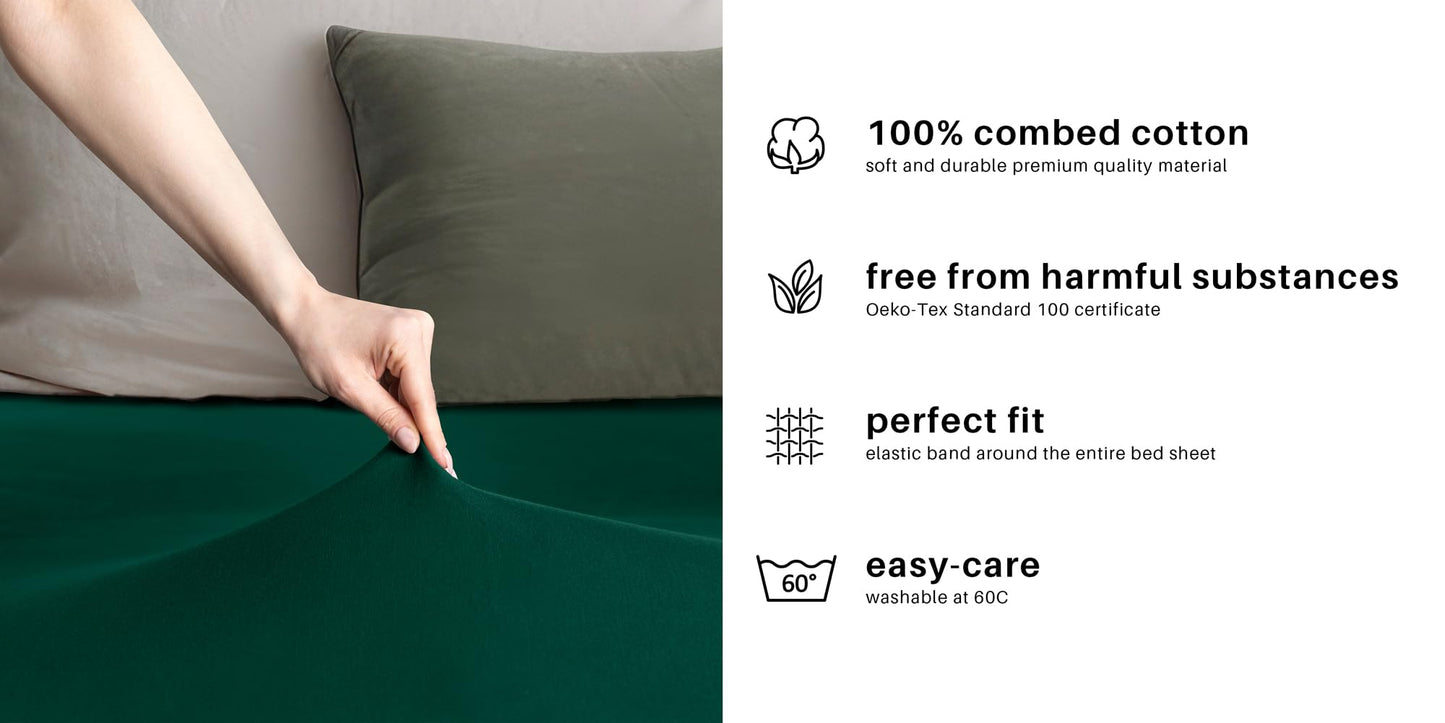 DecoKing fitted sheet 200x220 220x240 cm 100% combed cotton green fitted sheets jersey box spring bed Amber 200 x 220 220 x 240