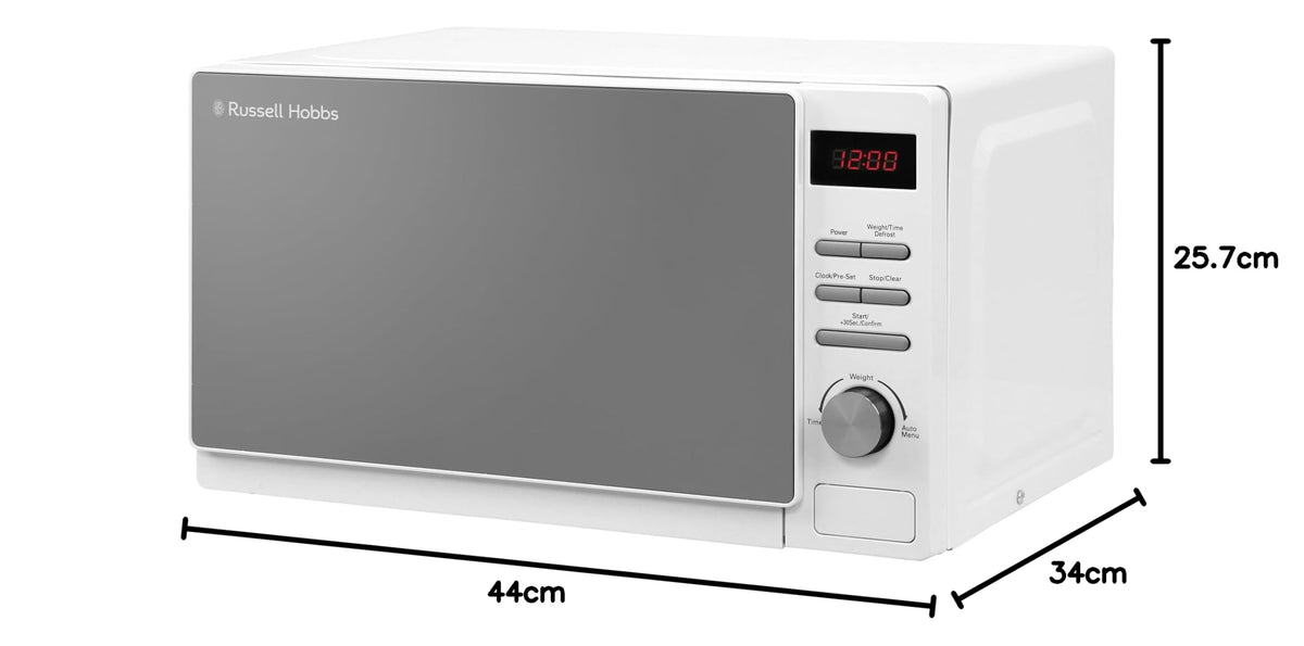 Russell Hobbs RHM2079A Digital Solo Microwave, 20 L, 800 W, 5 power levels, automatic defrosting, 8 automatic cooking menus, clock and timer, easy to clean, White - RHM2079A-EUAZ