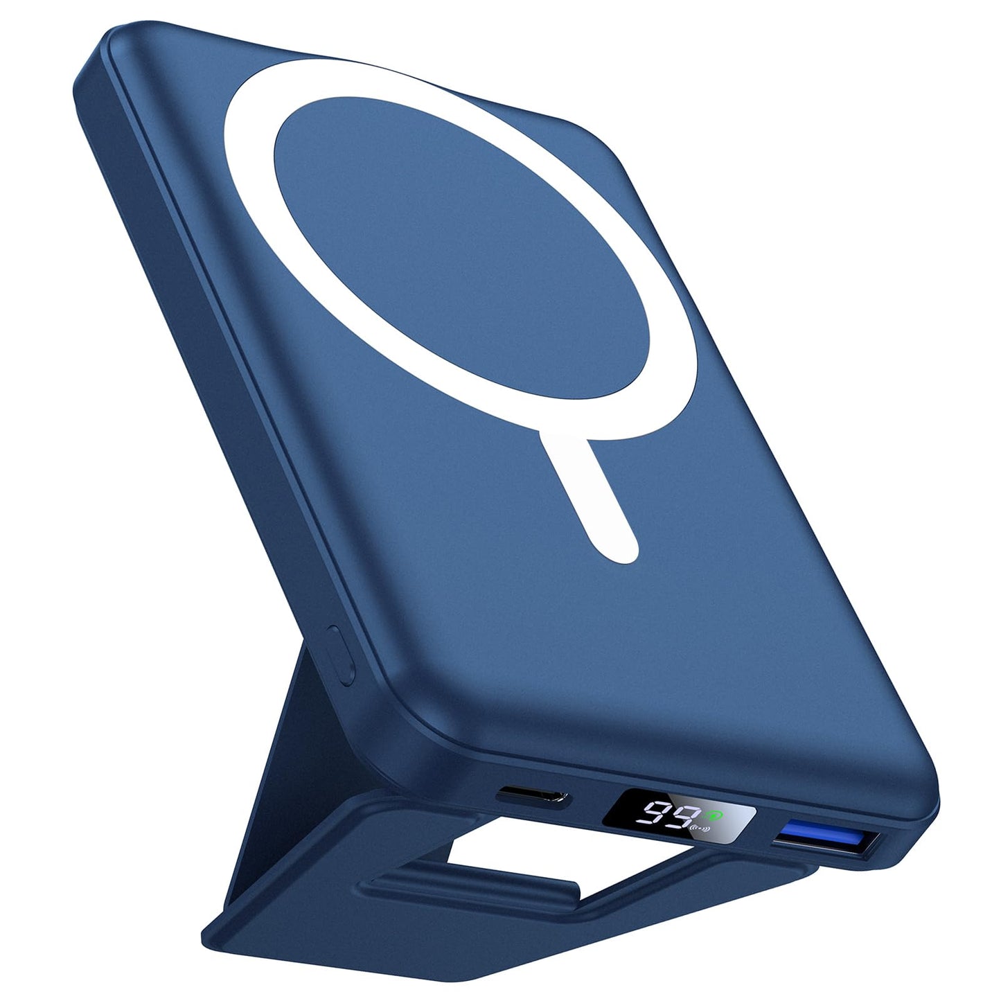 AOGUERBE Wireless Power Bank, 10,000mAh Foldable Magnetic Power Bank PD 22.5W Fast Charging with LED Display, Compatible with MagSafe for iPhone 17/16/15/14/13/12/Pro/Pro Max Series. (navy blue) - KT-D009