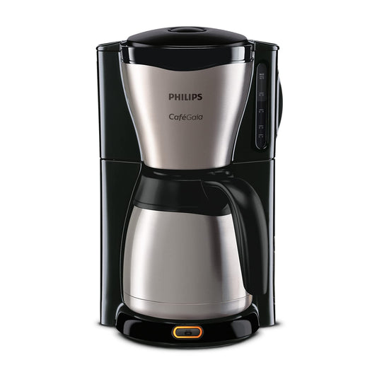 Philips Café Gaia Filter Coffee Machine - Stainless Steel Thermos, Drip Stop, Intense Aroma, Auto Shut-Off, 1,300 ml, Black (HD7546/20)