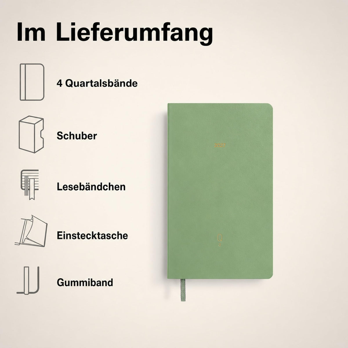LEUCHTTURM1917 Quarterly Daily Calendar 2027 Dotted, Pocket (A6), Flexcover, Set of 4 (1 calendar per quarter), Shades of Green, Calendar Overview 2027, 12-Month Planning, Moon Phases & International Holidays - 400374