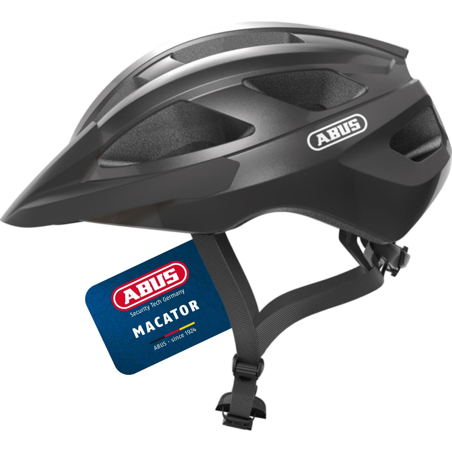 ABUS road bike helmet Macator - sporty bike helmet for beginners - also for pigtail wearers - for men and women - titanium (glossy gray), size L - 87217