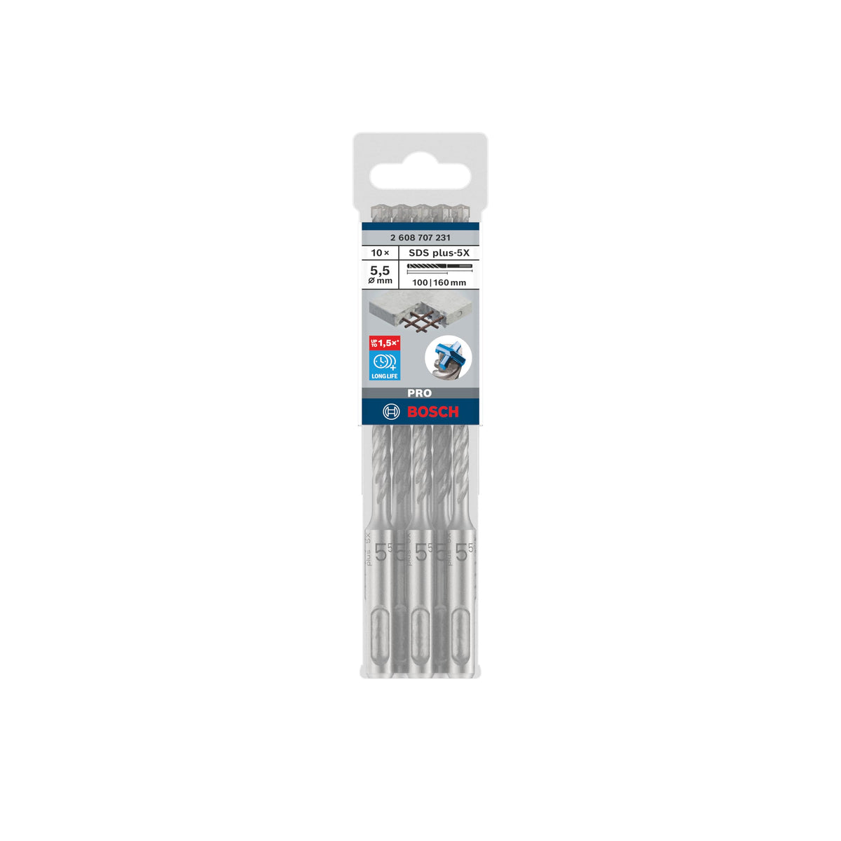 Bosch 10x PRO SDS plus-5X Hammer Drill, 5.5×100×160 mm - 2608707231