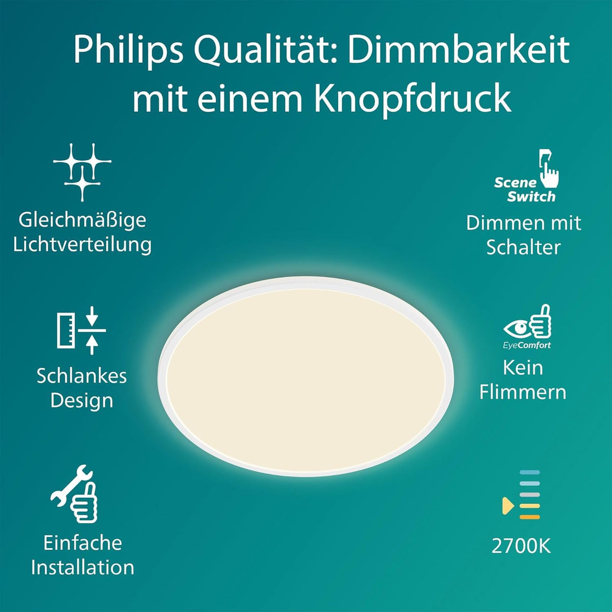 PHILIPS LED SceneSwitch Ceiling Light (36 W), LED ceiling light with 3 brightness levels and warm white light, energy-saving room lighting with EyeComfort, white - 929002667201