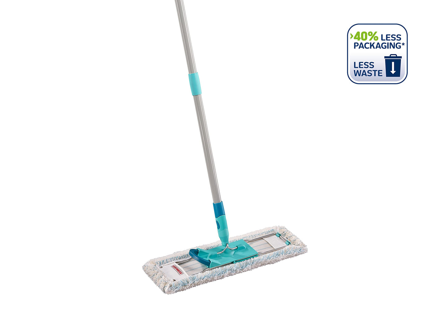 Leifheit back-friendly floor mop Profi XL Cotton Plus, steel handle 146cm, mop with foot click, for tiled and stone floors, 360° swivel joint, click system, environmentally friendly cardboard - 55456