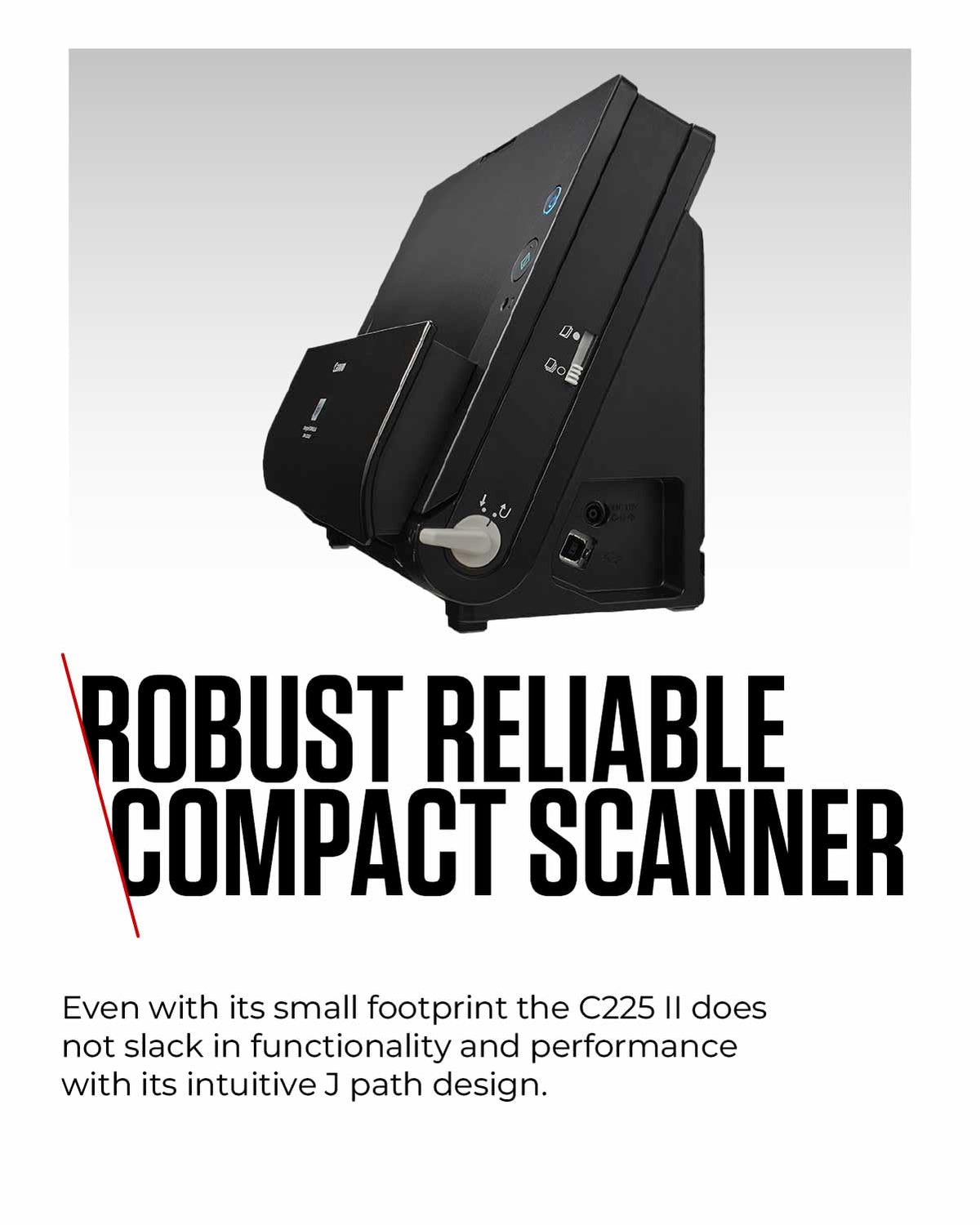 Canon DR-C225 II - imageFORMULA Document Scanner (Duplex, Feed, Color, 600dpi, 25 Pages/Min, PDF OCR, Compact, Black) - 3258C003