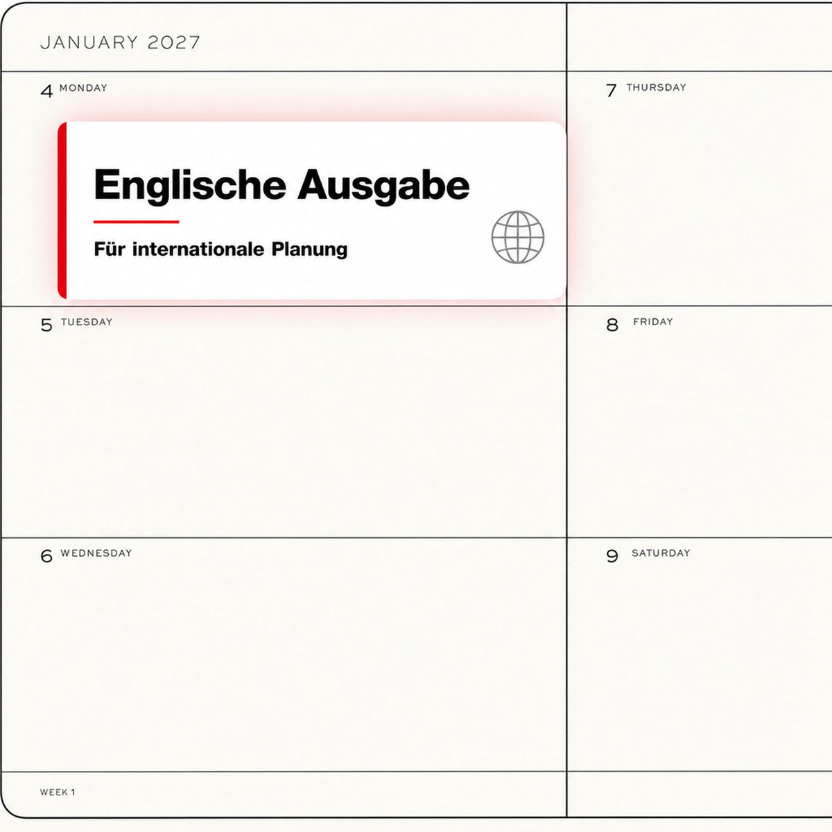 LEUCHTTURM1917 Calendar săptămânal 2027 Mediu (A5) - Engleză, Indigo, Hardcover, 145 x 210 mm, 12 luni - ianuarie-decembrie 2027, 1 săptămână pe pagină dublă, hârtie de 80 g/m² cu compatibilitate ridicată cu cerneală - 400274
