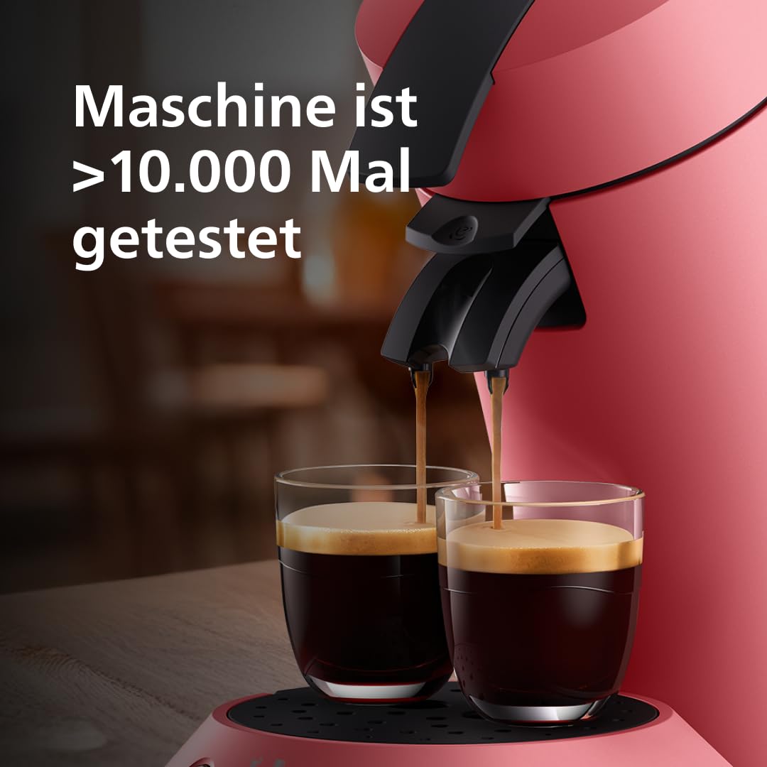 Philips Senseo Original Plus coffee pod machine, coffee strength selection, Coffee Boost technology, recycled plastic, soft red (CSA210/35)