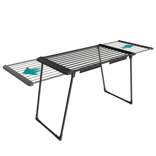 SONGMICS clothes airer, floor dryer, extendable wings, wing clothes airer, 22 m drying area, wing clothes dryer with sock holder, foldable, ink black LLR522BH01