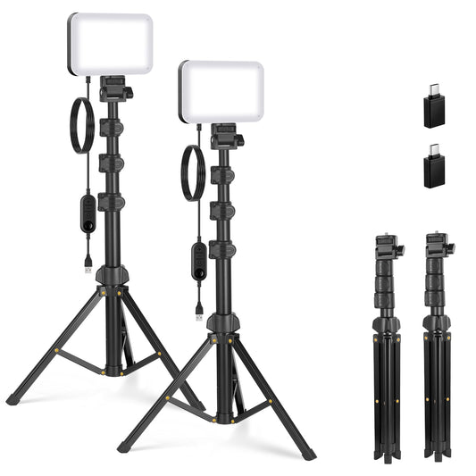 NEEWER Basics 2 Pack LED Video Light Panel Light Set, 6.2" Dimmable Portable Studio Light with 53" Tripod, 3200K-5600K/CRI95+ 810 Lux for Photography, Video Recording, Streaming and Podcasts, BP132 - BP132（2