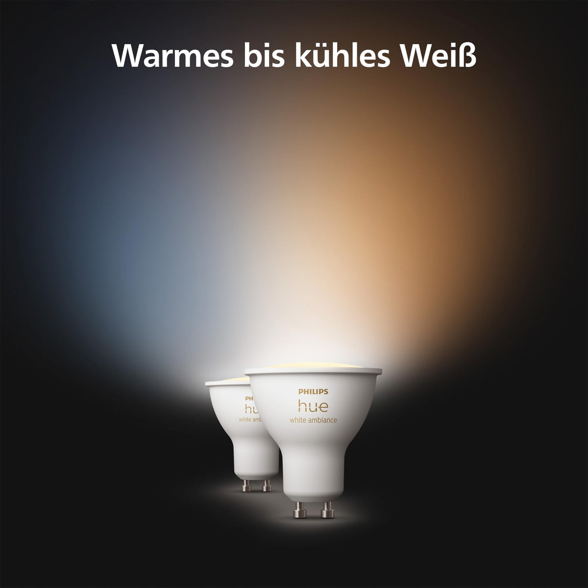 Pachet spot cu LED Philips Hue White Ambiance GU10 de 2 (400lm), lămpi LED reglabile pentru sistemul de iluminat Hue cu lumină albă caldă, control inteligent al luminii prin voce și aplicație - 929003666702