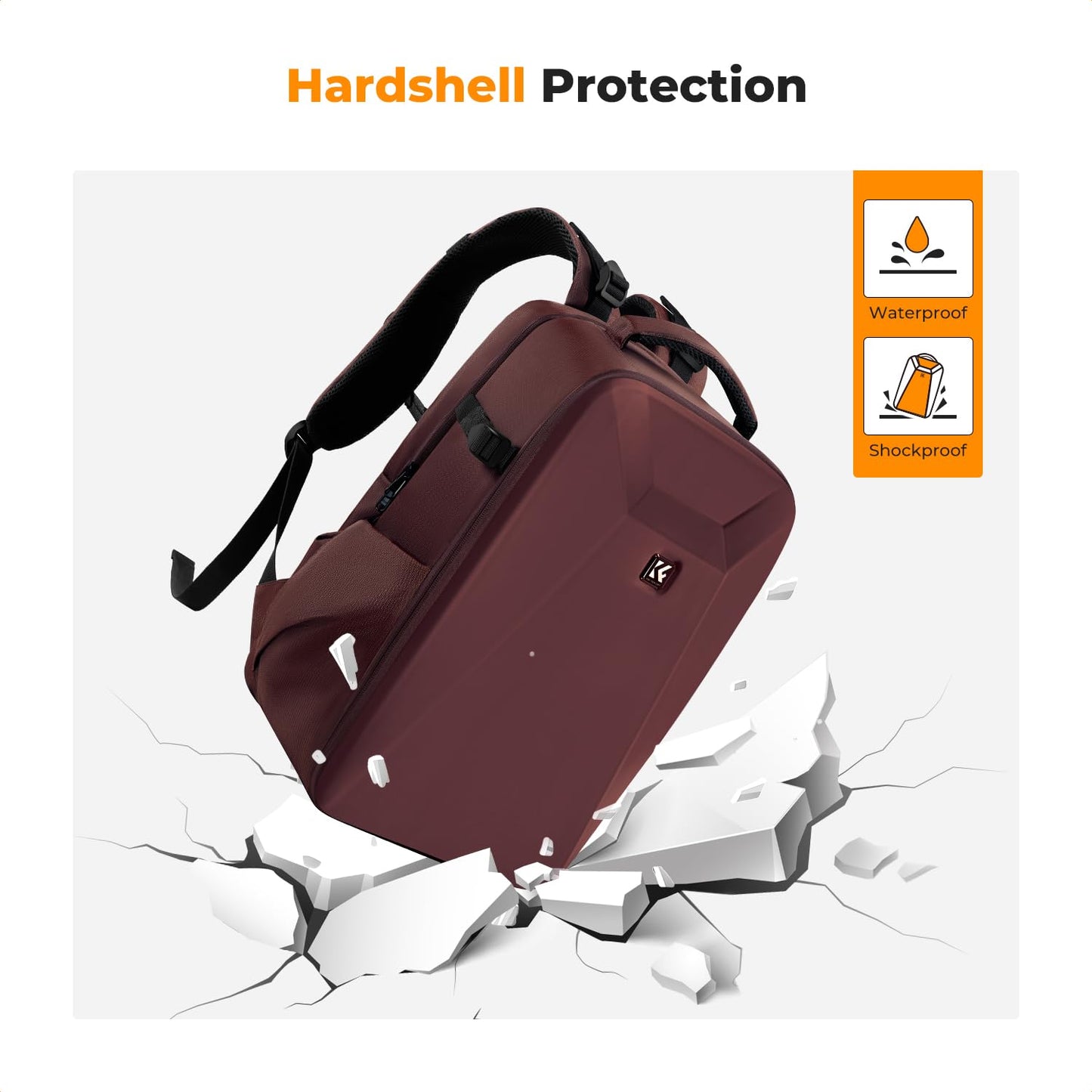 K&F CONCEPT camera backpack photo backpack with hard shell camera bag with 15.6 inch laptop compartment and rain cover, backpack for drones, red - KF13.134V5