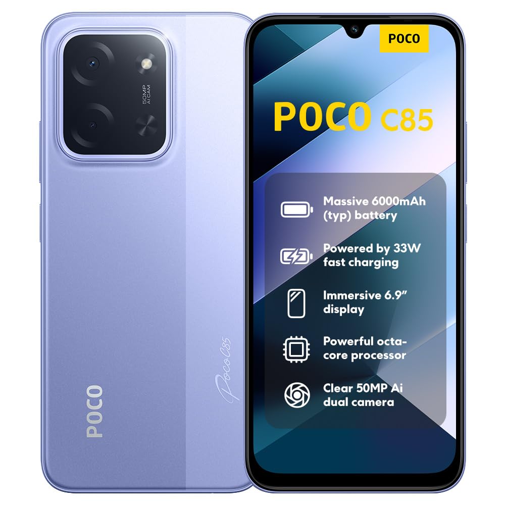 XIAOMI Poco C85, smartphone 8+256GB, mobile phone with Android, 6.9" 120Hz display 7.99mm design, MediaTek Helio G81-Ultra Octa-Core, 50MP AI dual camera, 6000mAh, purple