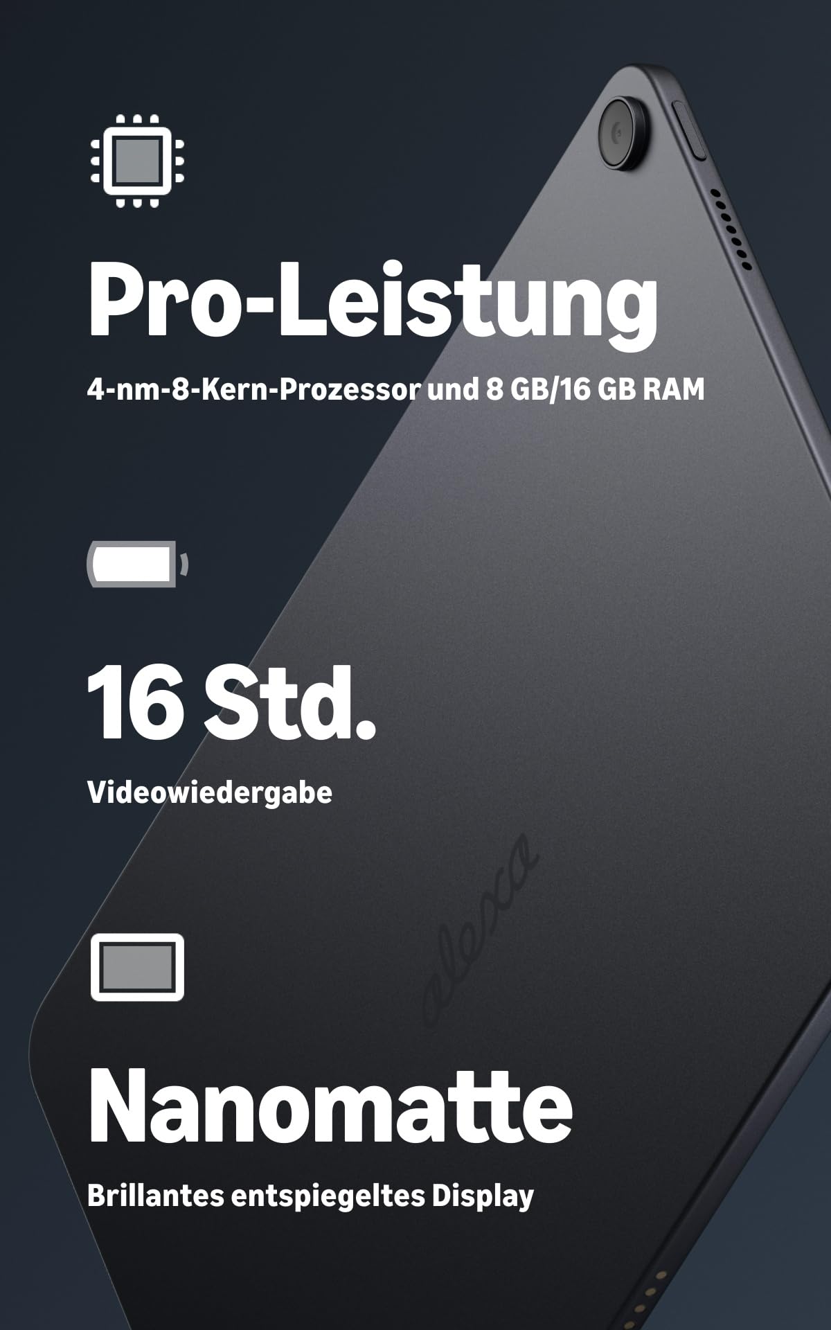 Noul tablet Amazon Alexa 12 Pro, 16 GB RAM, 256 GB, display Nanomatte de 12 inch cu 2,8K, baterie pentru întreaga zi, cu Google Play, dezvoltat pentru Alexa+, culoare grafit. - SP24NE