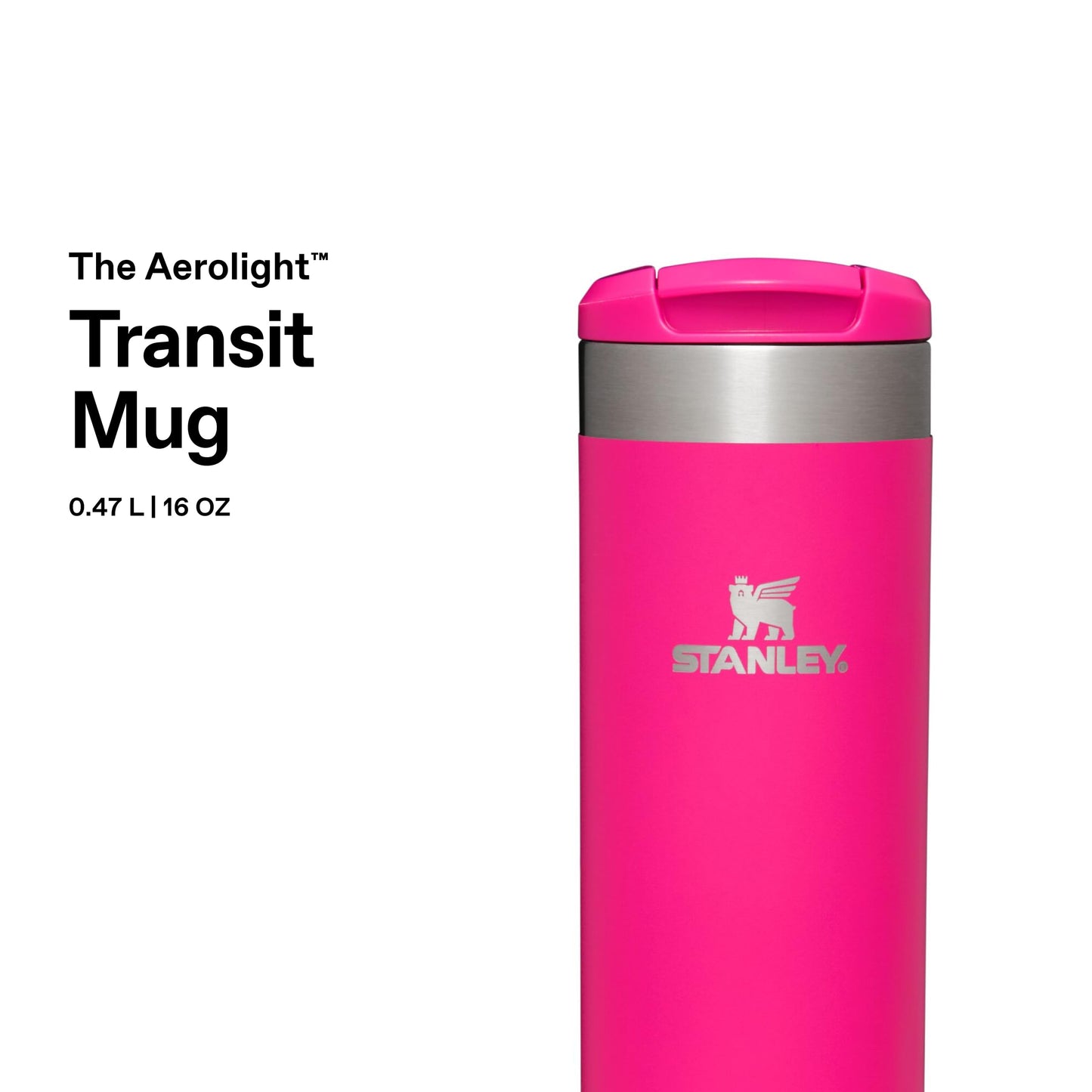 Stanley 1913 Aerolight Transit Thermo Mug 0.47L - Keeps Hot for 6 Hours - Dishwasher Safe - Coffee Mug To Go Leak-Proof - Compatible with Common Car Drink Holders - Thermos Flask - Pink - 100000004551