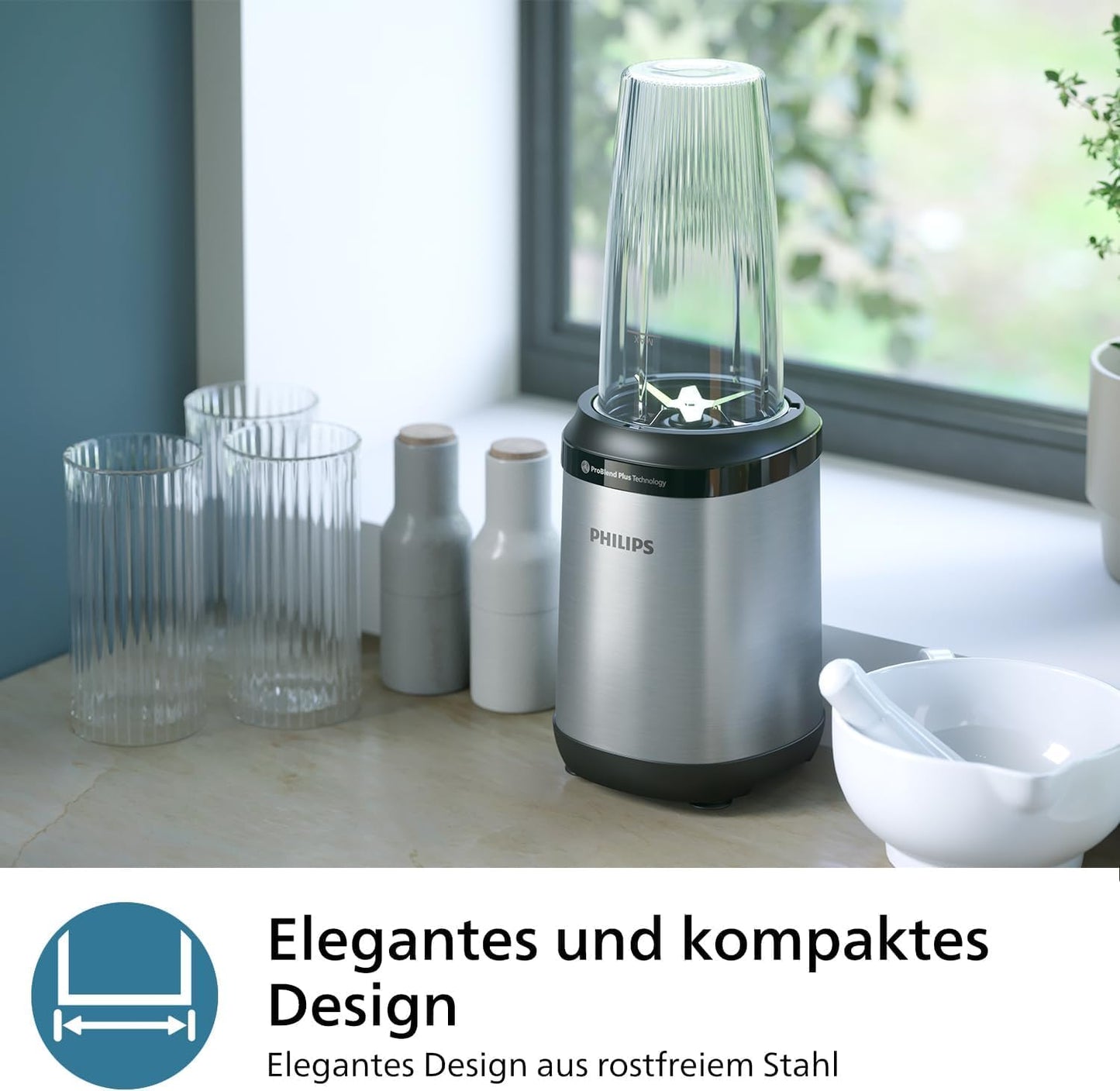 Philips 5000 Series Blender - Mini Smoothie Maker, Removable Blades, 700ml Cup, ProBlend Plus Technology, Easy to Clean, Elegant, Compact Design. 800 watts of power. Silver (HR2764/00)