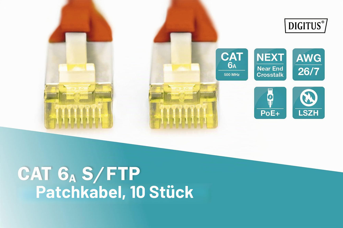 DIGITUS LAN cable Cat 6A – 2 m – 10 pieces – S/FTP shielded – red - DK-1644-A-020-R-10