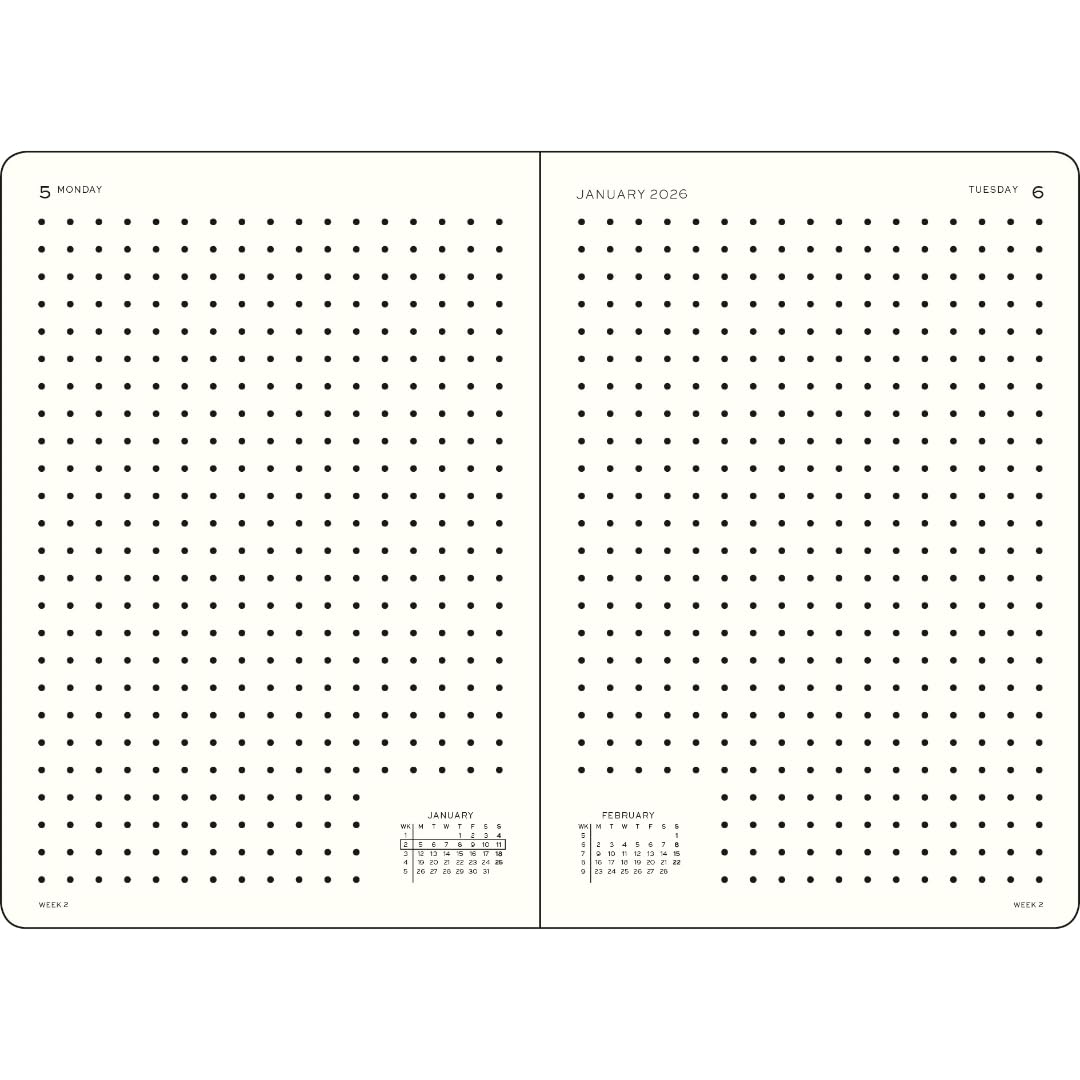 LEUCHTTURM1917 372780 Calendar zilnic punctat mediu (A5) 2026, negru, engleză