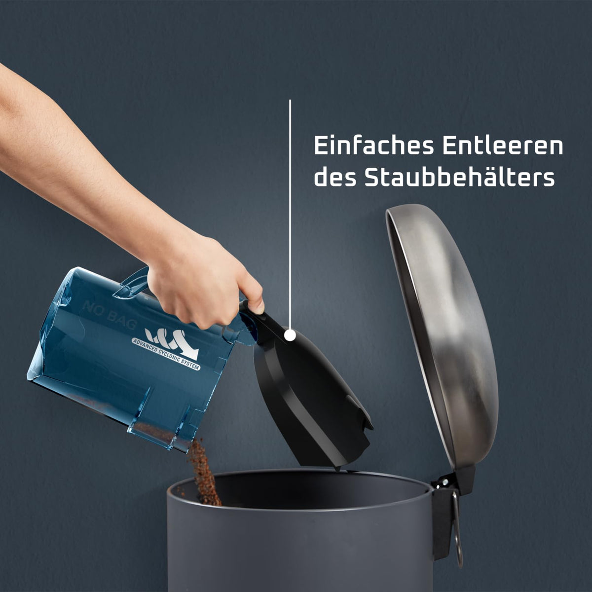 Rowenta Compact Power Cyclonic, aspirator fără sac, îndepărtează murdăria adânc înrădăcinată, 750 Watt, capacitate de 1,5 litri, golire ușoară, aspirator silențios, negru/albastru, RO3731 - RO3731EA