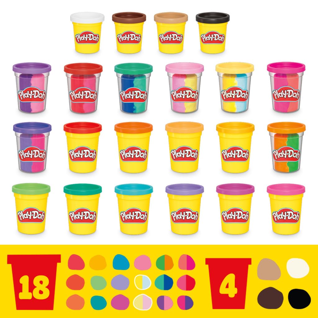 Play-Doh rainbow color pack with 22 cans, many for crafting and kneading, perfect as a birthday gift for children - F9820