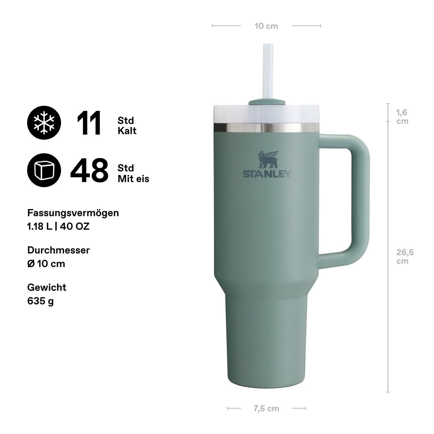 STANLEY Quencher H2.0 Flowstate Drinking Bottle with Straw 1.18L - Thermo Mug Cools Up to 11 Hours, 48 Ice Cold - Dishwasher Safe - Thermos Bottle BPA Free Stainless Steel - Shale - 10-10824-400